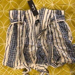 White and blue striped beach shorts